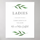 緑豊かな葉エレガントなウェディングバスルームのサイン – レディース ポスター (正面)