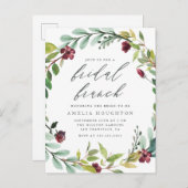 緑豊かな葉リース手書きブライダルブランチ インビテーションポストカード (正面/裏面)