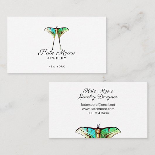 緑豊かな蝶のロゴジュエリーデザイナー コーリングカード (正面/裏面)