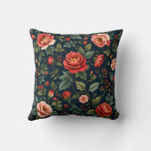 緑豊かな赤いローズガーデンパターモダンン クッション (裏面)