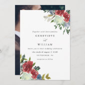 緑豊かな赤い水の色のフローラブーケ結婚フォト (正面/裏面)