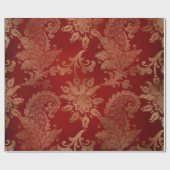 緑豊かな赤と金ゴールドダマスク ラッピングペーパー (フラット)