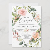 緑豊かな赤面ピンク桃フローラ緑婚約 招待状 (正面)