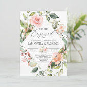 緑豊かな赤面ピンク桃フローラ緑婚約 招待状 (スタンド正面)