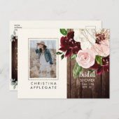 緑豊かな赤面&バーガンディ写真ブライダルシャワーはがき ポストカード (正面/裏面)