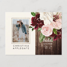 緑豊かな赤面&バーガンディ写真ブライダルシャワーはがき ポストカード