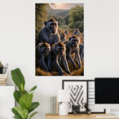 緑豊かな野原に雄大に憧れるサル ポスター (ホームオフィス)