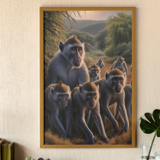 緑豊かな野原に雄大に憧れるサル ポスター