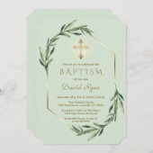 緑豊かな金ゴールドクロスボーイバプテスマ 招待状 (正面/裏面)