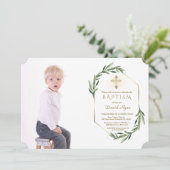 緑豊かな金ゴールドクロスボーイフォトバプテスマ 招待状 (スタンド正面)