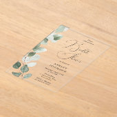 緑豊かな離れ緑のブライダルシャワー アクリル招待状 (レイダウン)