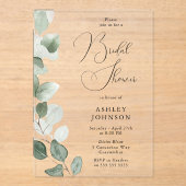 緑豊かな離れ緑のブライダルシャワー アクリル招待状 (正面)