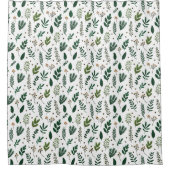 緑豊かな離れ緑の花と白 シャワーカーテン (正面)