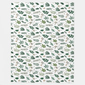 緑豊かな離れ緑の花と白 フリースブランケット (正面)