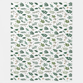 緑豊かな離れ緑の花と白 フリースブランケット