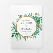緑豊かな離れ金ゴールドフレームが一つ結婚に 三つ折り招待状 (カバー)