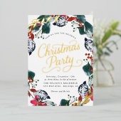 緑豊かな雪のクリスマスリーススクリプト 箔招待状 (立ち正面)