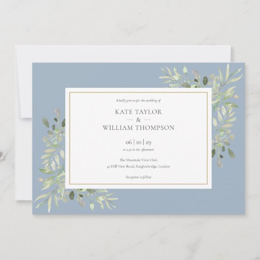 緑豊かな青い写真の風景結婚の数 招待状 (正面)