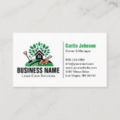 緑豊かな風景 ロゴ ハウス ツリー 芝刈り機 ガーデン 名刺 (裏面)