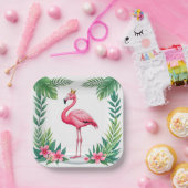 緑豊かな | ピンクエレガントのフラミンゴクラウン熱帯 ペーパープレート (パーティー)