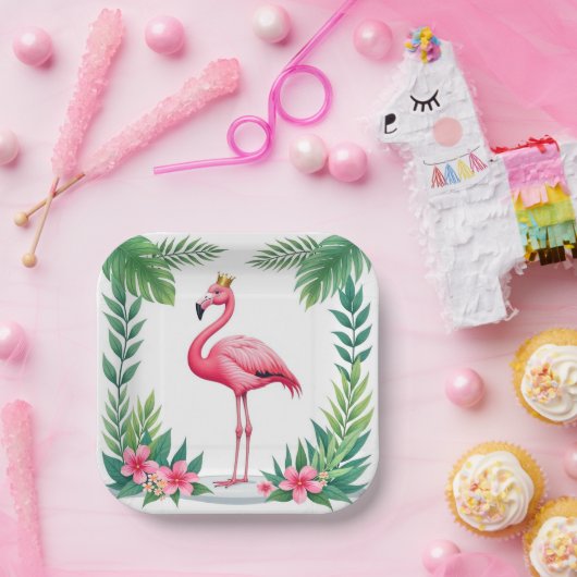 緑豊かな | ピンクエレガントのフラミンゴクラウン熱帯 ペーパープレート (パーティー)