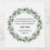緑豊エレガントかな水の色オリーブの枝リース ワインラベル (シングルラベル)