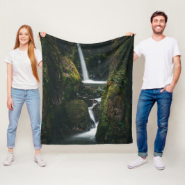 緑豊カスタムかな緑地に滝 フリースブランケット