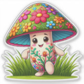 緑豊カラフルかな庭のキノコ シール (正面)