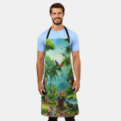 緑豊カラフルかな植物の中に鮮やかある熱帯鳥 エプロン (着用した状態)
