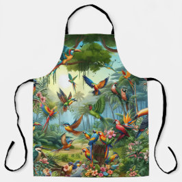 緑豊カラフルかな植物の中に鮮やかある熱帯鳥 エプロン