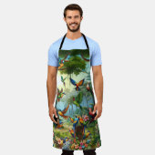 緑豊カラフルかな植物の中に鮮やかある熱帯鳥 エプロン (着用した状態)