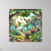 緑豊カラフルかな植物の中に鮮やかある熱帯鳥 キャンバスプリント (正面)