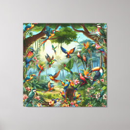 緑豊カラフルかな植物の中に鮮やかある熱帯鳥 キャンバスプリント