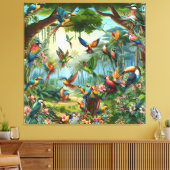 緑豊カラフルかな植物の中に鮮やかある熱帯鳥 キャンバスプリント (インサイチュ (リビング))