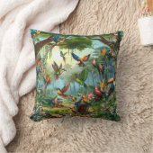 緑豊カラフルかな植物の中に鮮やかある熱帯鳥 クッション (ブランケット)