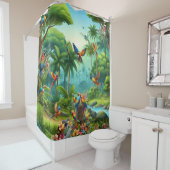緑豊カラフルかな植物の中に鮮やかある熱帯鳥 シャワーカーテン (インサイチュ)