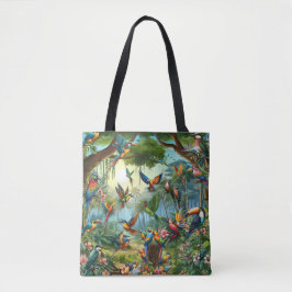 緑豊カラフルかな植物の中に鮮やかある熱帯鳥 トートバッグ