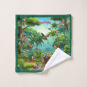 緑豊カラフルかな植物の中に鮮やかある熱帯鳥 バスタオルセット (ウォッシュタオル)