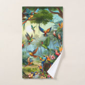 緑豊カラフルかな植物の中に鮮やかある熱帯鳥 バスタオルセット (ハンドタオル)