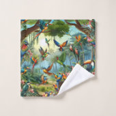 緑豊カラフルかな植物の中に鮮やかある熱帯鳥 バスタオルセット (ウォッシュタオル)