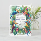緑豊カラフルかな植物の中に鮮やかある熱帯鳥 招待状 (スタンド正面)