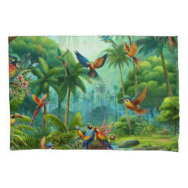 緑豊カラフルかな植物の中に鮮やかある熱帯鳥 枕カバー