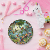 緑豊カラフルかな植鮮やか物の中の熱帯鳥 ペーパープレート (パーティー)