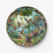 緑豊カラフルかな植鮮やか物の中の熱帯鳥 ペーパープレート (正面)