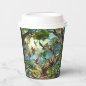 緑豊カラフルかな植鮮やか物の中の熱帯鳥 紙コップ (正面)
