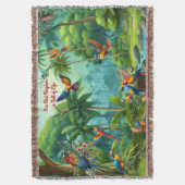 緑豊カラフルかな計鮮やか画の中の熱帯鳥 スローブランケット (正面縦)