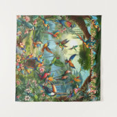 緑豊カラフルかな計鮮やか画の中の熱帯鳥 タペストリー (正面(横))