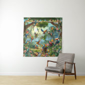 緑豊カラフルかな計鮮やか画の中の熱帯鳥 タペストリー (インサイチュ)