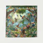 緑豊カラフルかな計鮮やか画の中の熱帯鳥 タペストリー (正面)