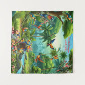 緑豊カラフルかな計鮮やか画の中の熱帯鳥 タペストリー (正面(横))